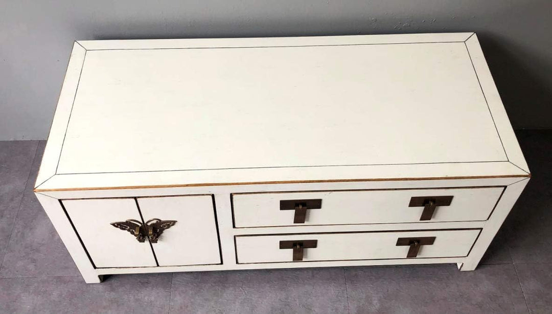 Opium Outlet TV Kommode Sideboard Schrank Lowboard chinesisch asiatisch orientalisch Vintage Weiss b
