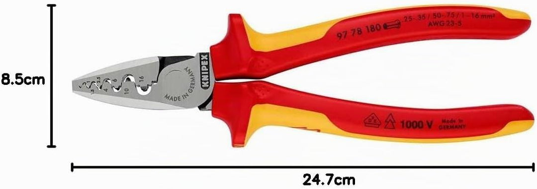 Knipex Crimpzange für Aderendhülsen isoliert mit Mehrkomponenten-Hüllen, VDE-geprüft 180 mm (SB-Kart