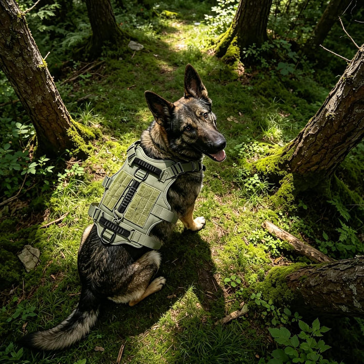 Taktisches Hundegeschirr Nylon reflektierend für grosse Hunde (Armeegrün) | Robustes Hundegeschirr A