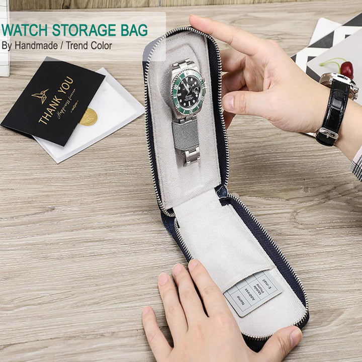 Hiram Uhrengehäuse Saffiano Leder Uhrenaufbewahrungsbox für 1 Uhr, Tragbar Uhren-Reiseetui für Herre