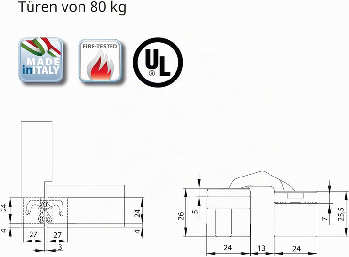 Emuca - Verdecktes Scharnier für Eingangstüren, Set aus 2 nicht sichtbaren Scharnieren für schwere T