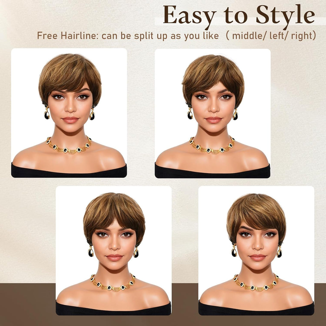 RUWISS Pixie Cut Perücken für Schwarze Frauen Pixie Cut Echthaar Perücken Short Layered Perücken Upp