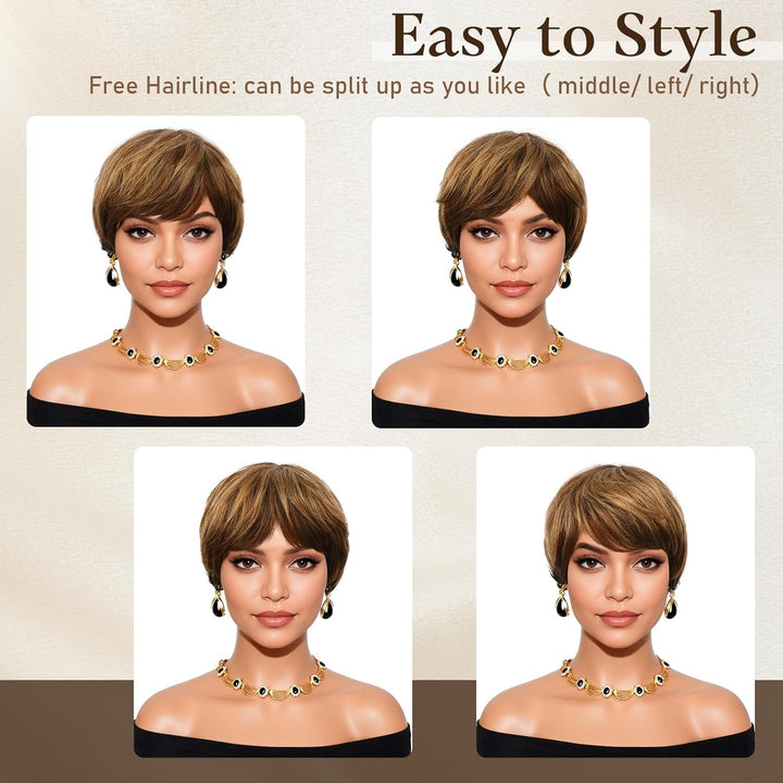RUWISS Pixie Cut Perücken für Schwarze Frauen Pixie Cut Echthaar Perücken Short Layered Perücken Upp