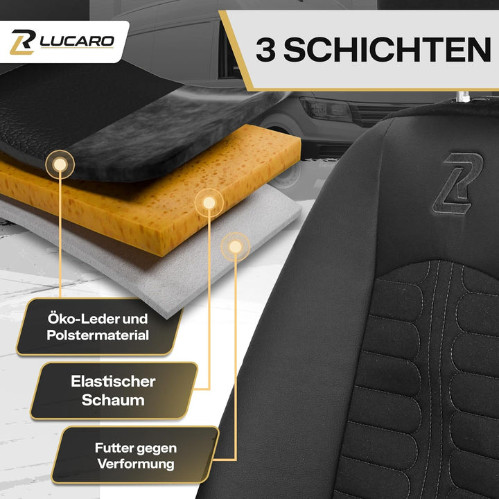 LUCARO Sitzbezüge Auto für Mercedes Sprinter 3 ab 2018 - Sitzbezügesets 1+2 - Auto Sitzbezüge Schwar