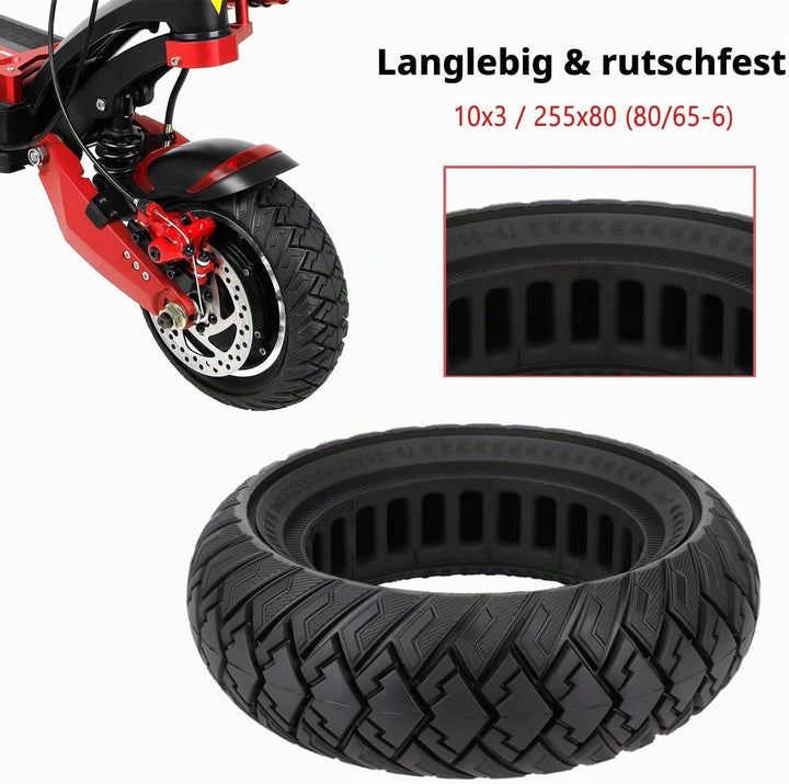 10 Zoll Scooter Solide Reifen, Elektroroller Vollgummireifen 10 x 3/255 x 80 (80/65-6) Ersatzreifen