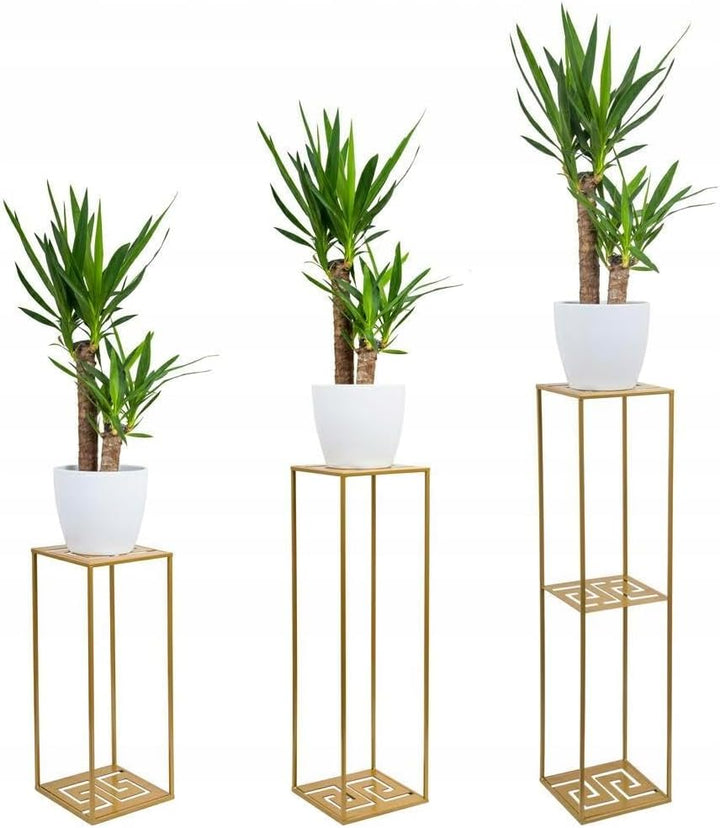 HowHomely Blumenständer Metall 60 x 24 cm - Blumenhocker mit Geometrischem Design - Gold Pflanzenstä
