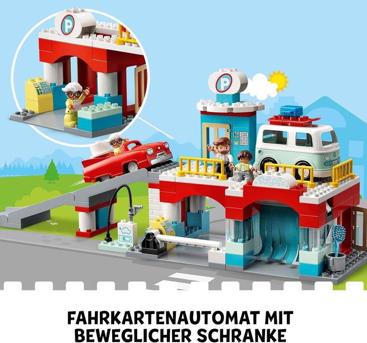 LEGO 10948 DUPLO Parkhaus mit Autowaschanlage, Spielzeugautos, Parkhaus Spielzeug für Kleinkinder, M