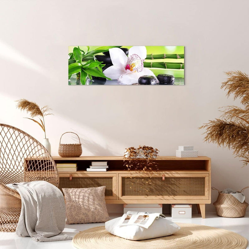 Panorama Bilder auf Leinwand blume orchidee Leinwandbild mit Rahmen 90x30cm Wandbilder Dekoration Wo