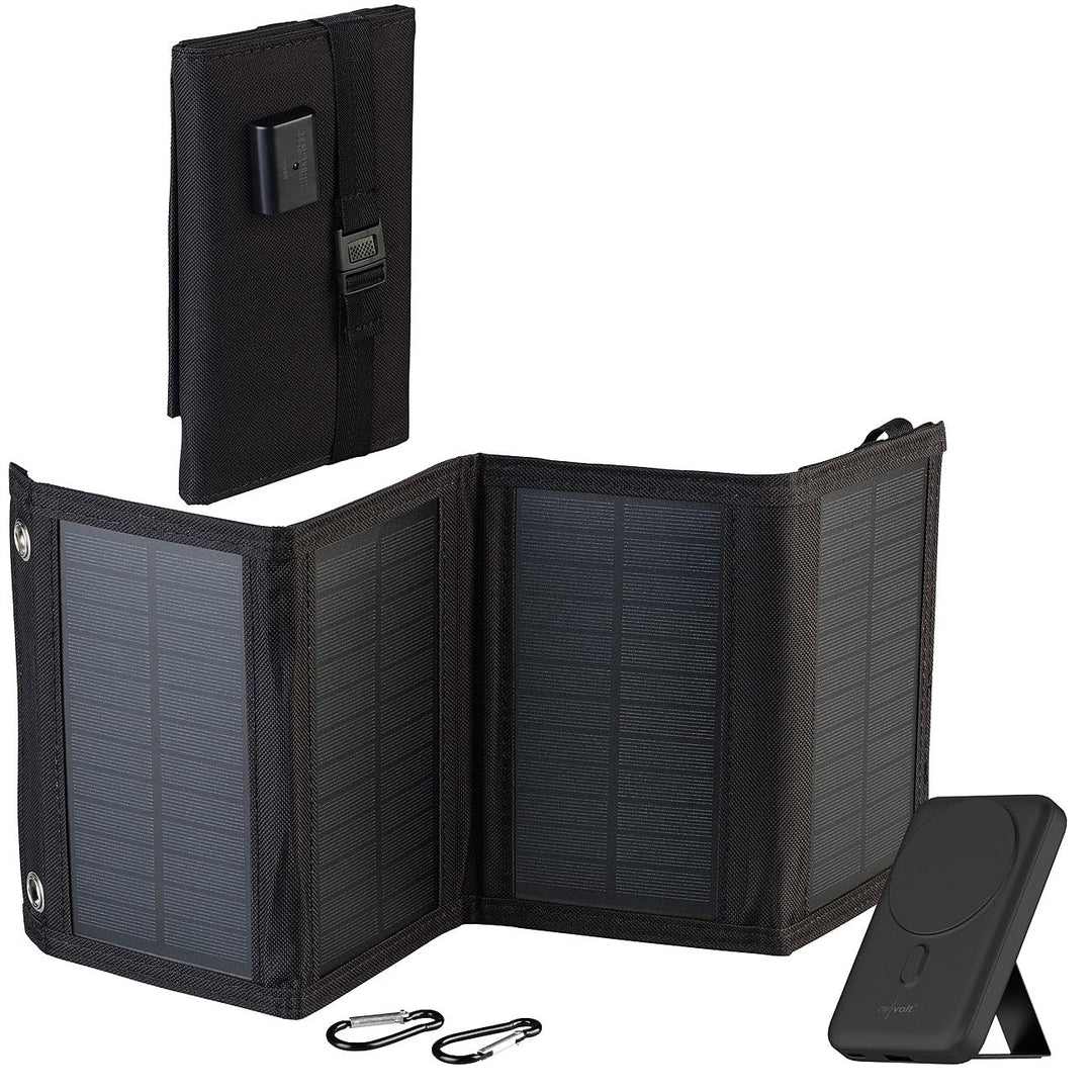 revolt Akku Powerbank: Magnetische Powerbank mit 10-Watt-Falt-Solarpanel, Qi, 10.000 mAh (mit Qi-Lad
