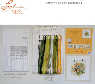 LANARTE PN Zählmusterpackung Sommerliches Bukett Kreuzstichpackung, Baumwolle, Mehrfarbig, 36 x 38 x