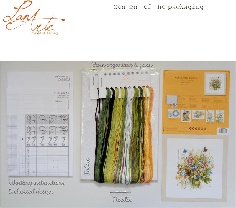 LANARTE PN Zählmusterpackung Sommerliches Bukett Kreuzstichpackung, Baumwolle, Mehrfarbig, 36 x 38 x