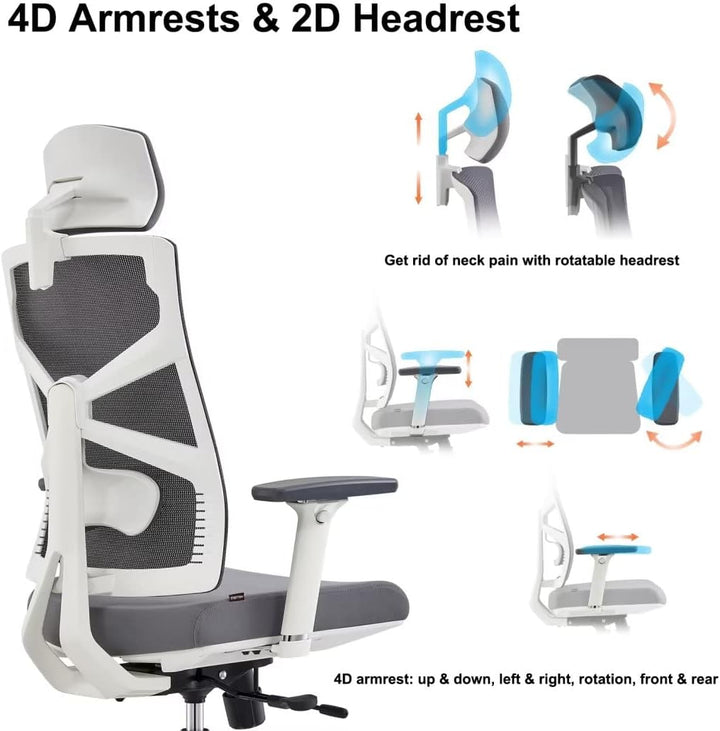 HOLLUDLE Ergonomischer Bürostuhl mit Adaptiver Rückenlehne, Schreibtischstuhl mit 4D Armlehnen, Vers