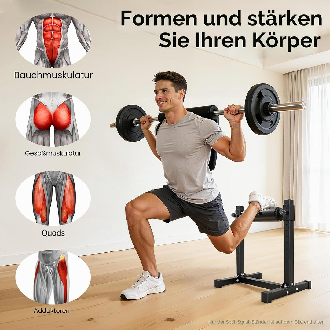 Bulgarischer Split Squat Stand, Single Leg Squat Roller Stand mit 9 Verstellbaren Rollenhöhen Lower