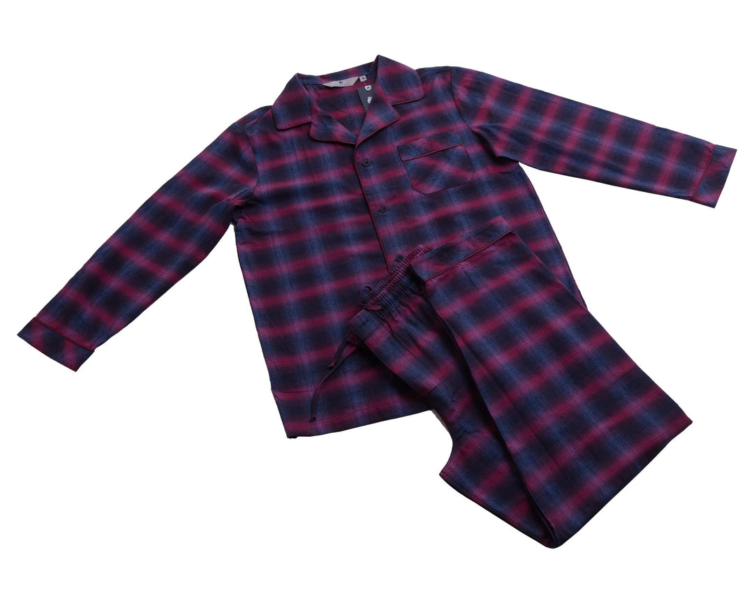 Revise RE-911 Schlafanzug für Herren - Lang - Flannel 100% Baumwolle - Pyjama - L Dunkelblau / Rot 1