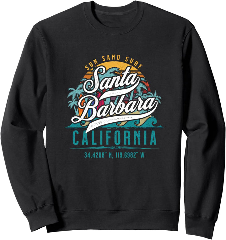 Retro Santa Barbara California Sun Sand Surf Beach Palme Sweatshirt