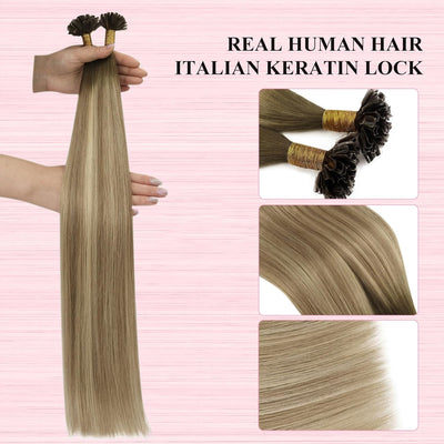 YoungSee Echthaar Extensions Bondings Balayage 45cm Bonding Extensions Echthaar Braun Balayage Blond