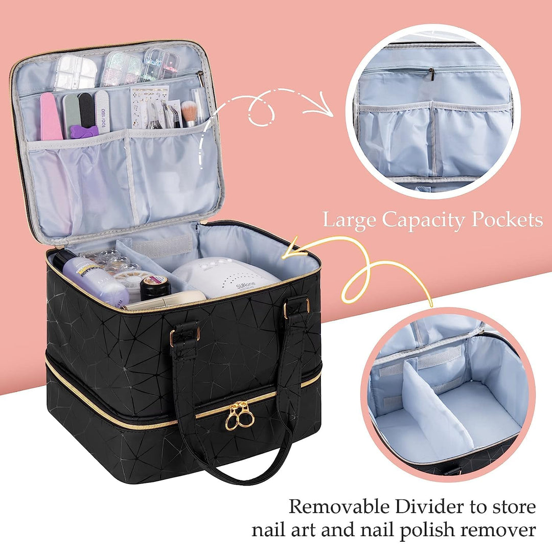 Uross Nagellack Organizer für 42 Nagellackflaschen und 1 LED-Nagellampe, Nagellack Aufbewahrung Tasc