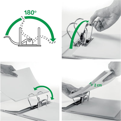 Leitz Qualitäts-Ordner 180° Plastik, 3er Pack, das Original, DIN A4 Aktenordner 5 cm schmal, 90% Rec