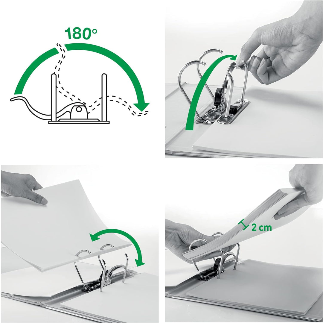 Leitz Qualitäts-Ordner 180° Plastik, 20er Pack, A4, Grau, 8,2 cm Rückenbreite, PP-laminierter Einban