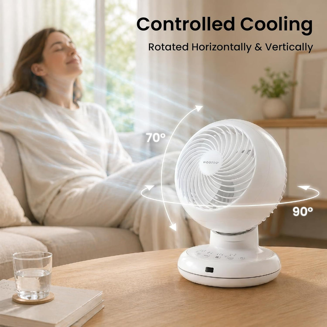 Iris Ohyama Woozoo Tischventilator, 30 m², Weiss, 3 Geschwindigkeiten, Fernbedienung, Leise, Multidi