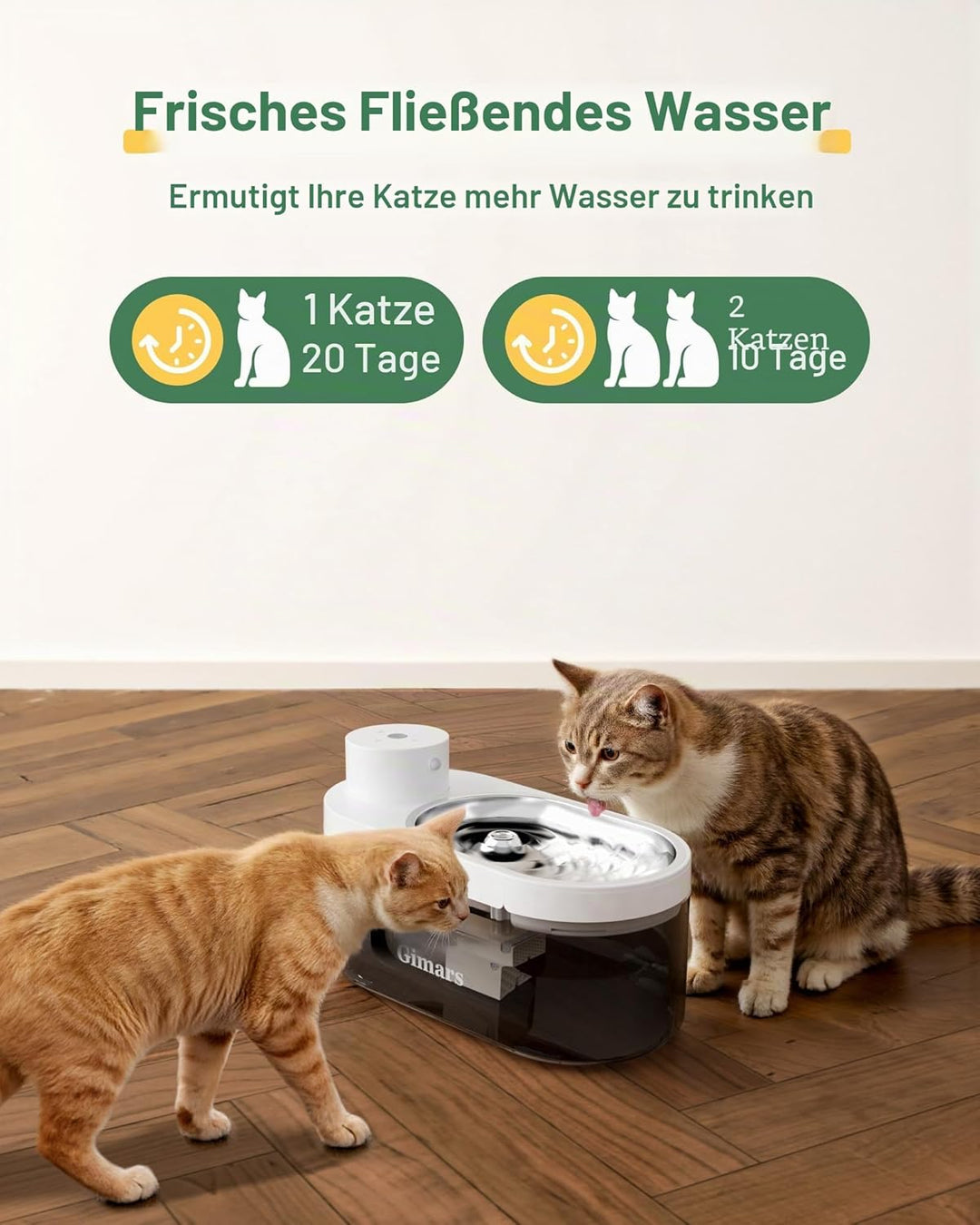 Gimars 4L UltraLeiser BPA-frei Katzenbrunnen Kabellos mit Bewegungsmelder, 5000mAh Akku, Trinkbrunne