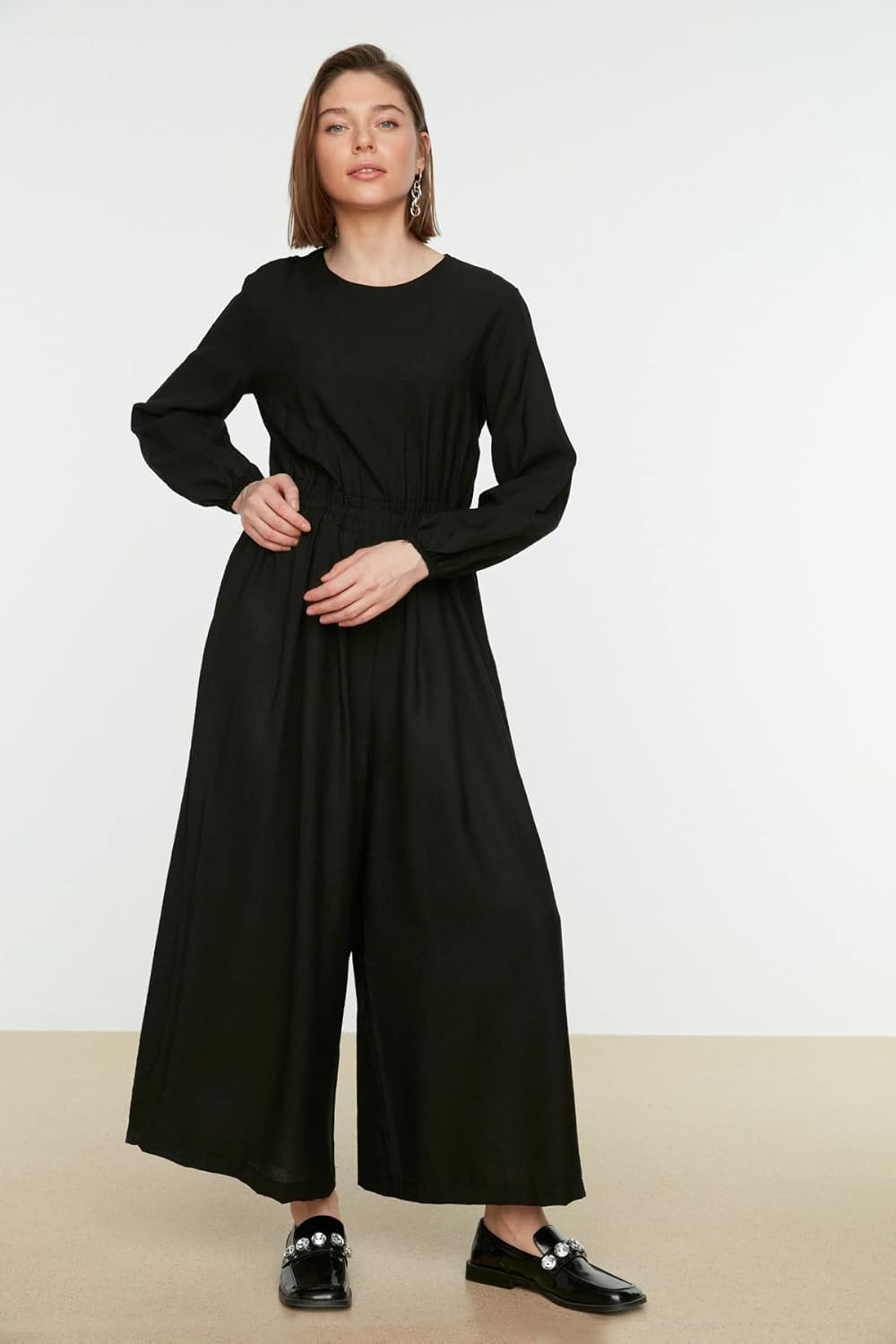 TRENDYOL Frau Unifarben Elastische Taille detailed Webstoff Bescheidener Overall 40 Schwarz, 40 Schw