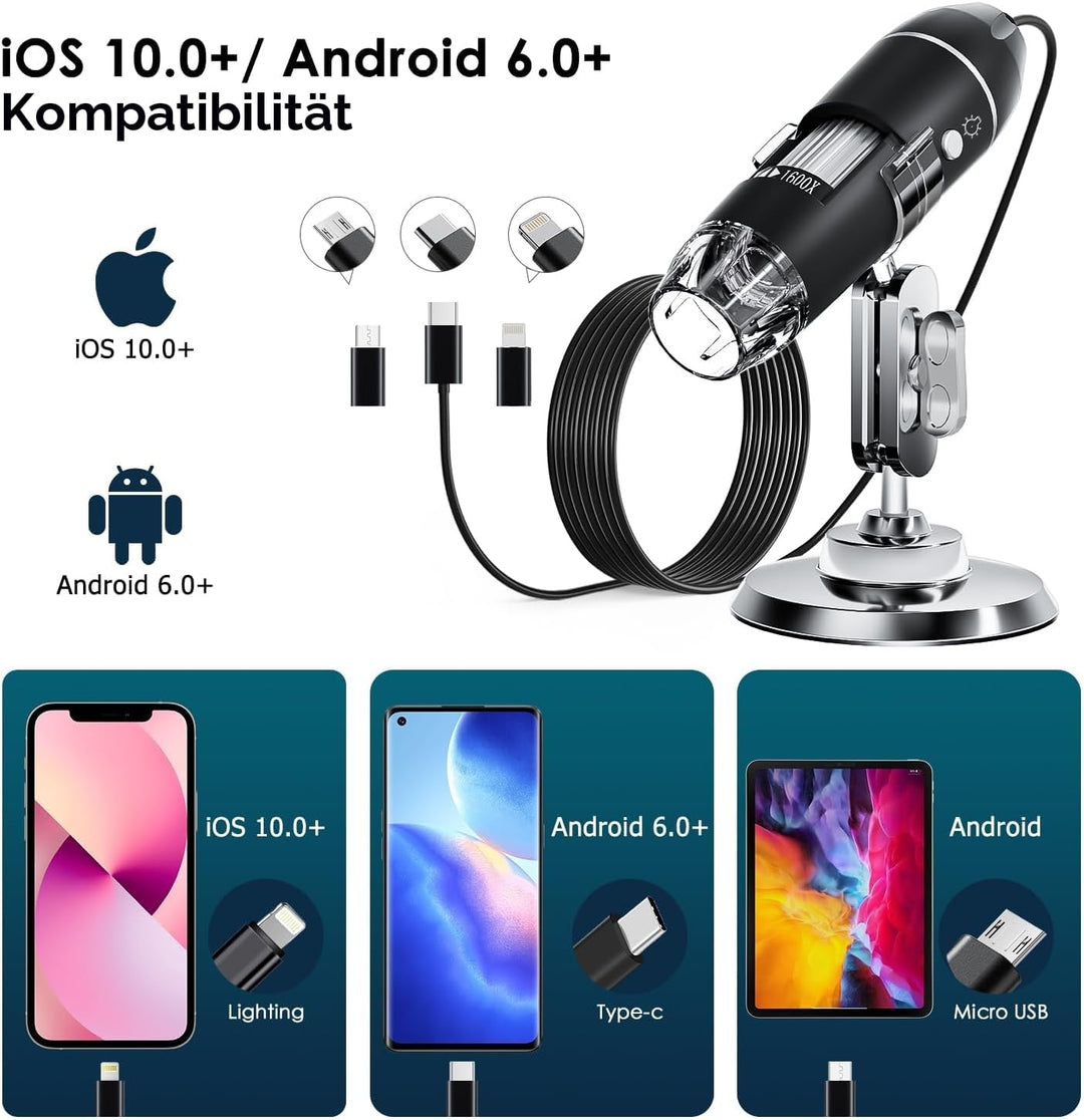USB Digital Mikroskop, SKYBASIC handgeführte HD-Inspektionskamera mit 50- bis 1600-facher Vergrösser