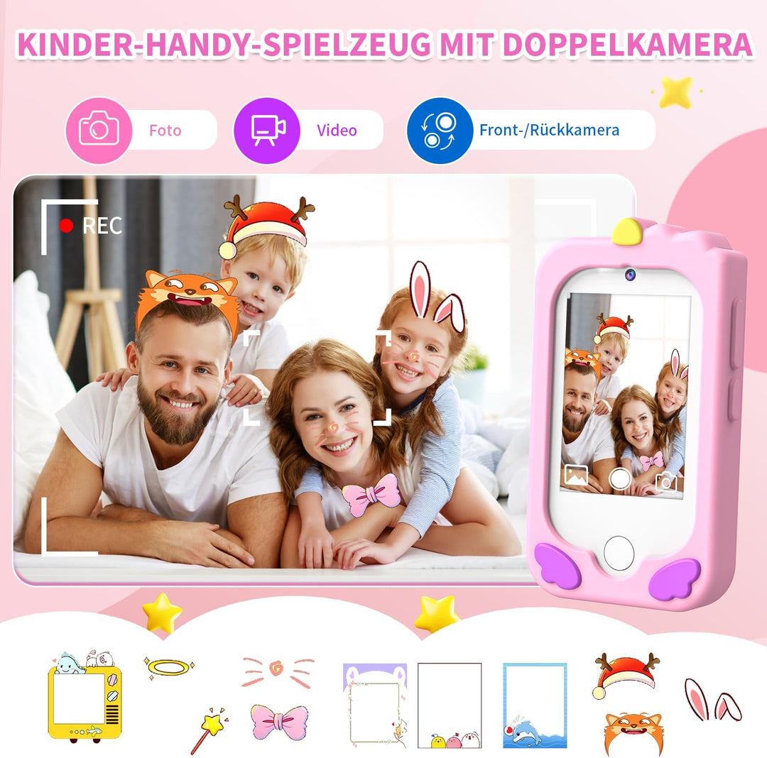 CHAKEYAKE Kinderkamera,Kinder Handy Smartphone Lernspielzeug,Kinder Kamera mit Dual Kamera 2.8" Touc
