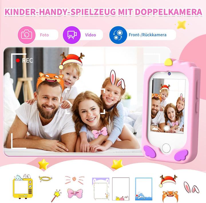 CHAKEYAKE Kinderkamera,Kinder Handy Smartphone Lernspielzeug,Kinder Kamera mit Dual Kamera 2.8" Touc