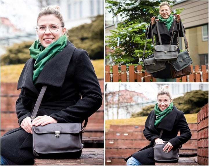 LECONI kleine Schultertasche Umhängetasche Damen Ledertasche Handtasche echtes Rindsleder 26x20x8cm