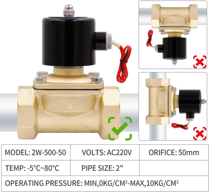 Heschen Elektrisches Messing-Magnetventil, 2W-500-50, PT2'', AC220V, Direktwirkung Wasser, Normal Ge