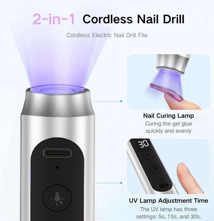 Tragbar Nagelfräser Kabellos 12 in 1 Professionell Elektrische Maniküre Pediküre set USB Wiederaufla