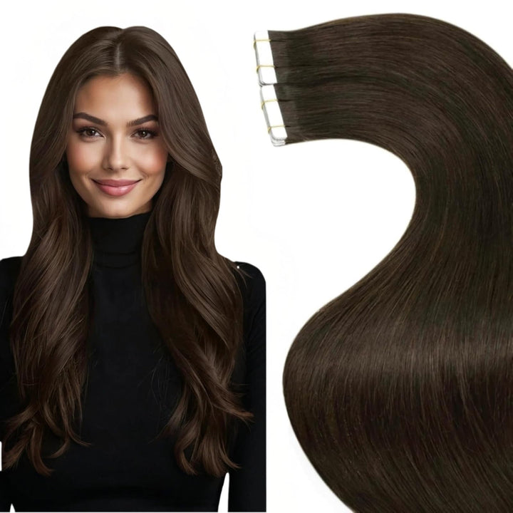 LaaVoo Extensions Echthaar Tape in Braun Echthaar Extensions Tape Dunkelbraun Haarverlängerung Echth