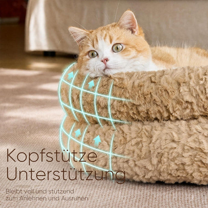 FUKUMARU Katzenbett, Katzenkorb mit erhöhtem Rand und niedriger Öffnung, Rutschfester Boden, weiche