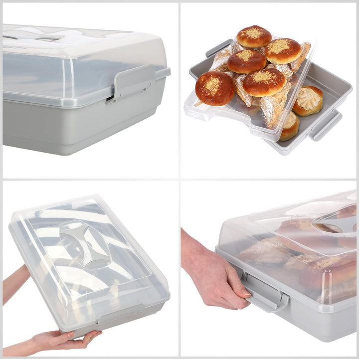 KADAX Kuchenbox mit Deckel, 44 x 30 x 12,5 cm, Kuchenbehälter aus Kunststoff, Transport-Box mit Grif