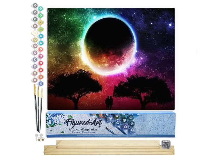 Figured'Art Malen Nach Zahlen Erwachsene Mit Rahmen Farbiger Mond - Paint by Numbers Basteln DIY Bas