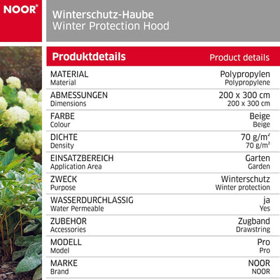 NOOR Premium Winterschutz-Haube PRO XXXL 200 x 300 cm mit Reissverschluss & Zugband I Frostschutzhau