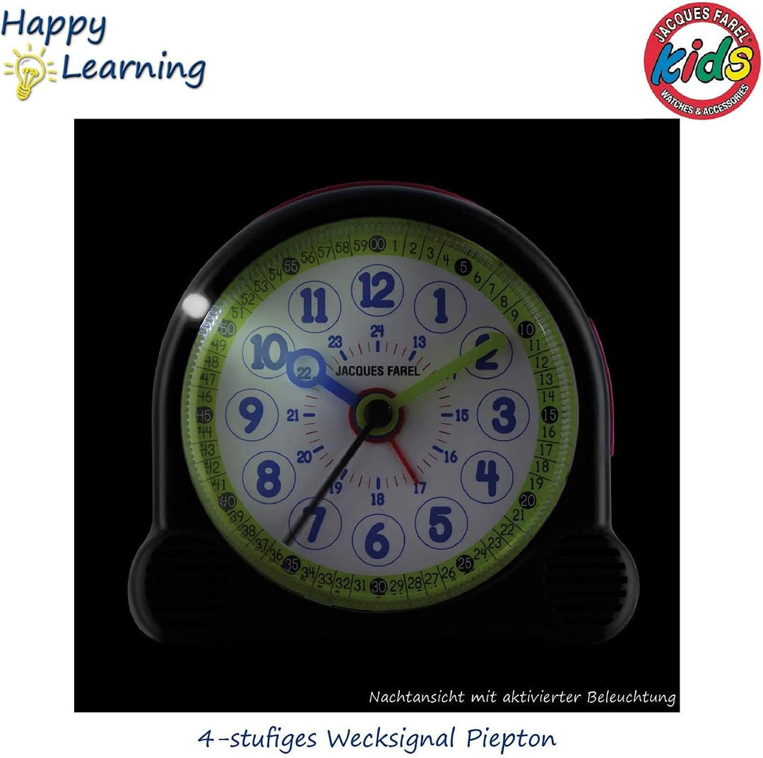 JACQUES FAREL Happy Learning Kinder-Wecker Lernwecker Jungen Schwarz Grün ohne Ticken Snooze Analog