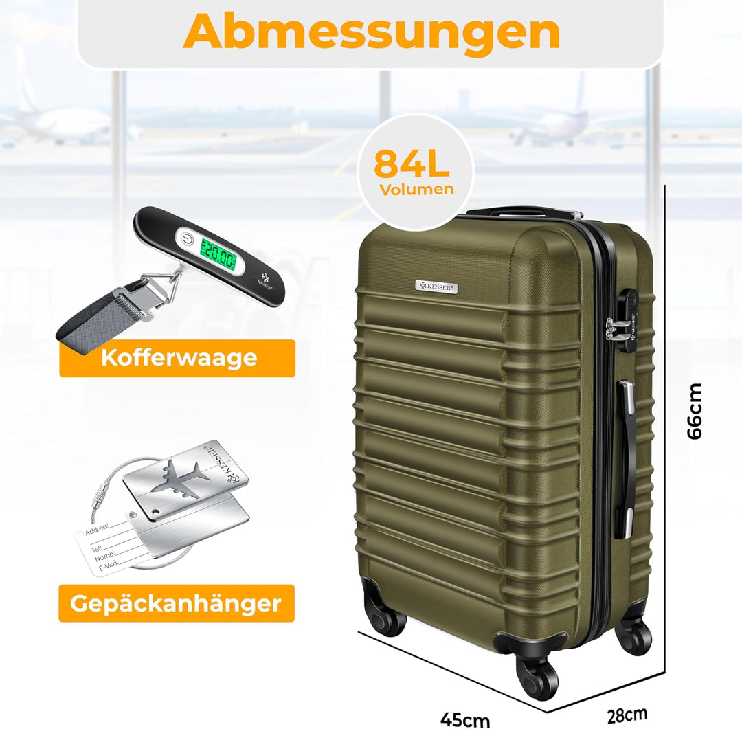 KESSER® Reisekoffer 84L Mittlerer Hartschalen Koffer Inkl. Kofferwaage + Gepäckanhänger | Trolley Ge