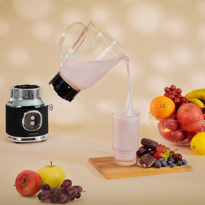 Cecotec Standmixer Retro RetroTwist Black. 800W Maximale Leistung, Pulse-Funktion, 4-Klingen-Messer