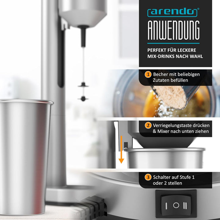 Arendo - Drink Mixer - Eiweiss Shaker - Getränkemixer - elektrischer Standmixer - 500 ml Becher - 22