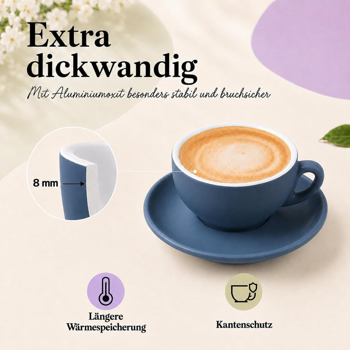 Cappuccino Tassen 4er Set, 200 ml, Bunt Matt, Dickwandig