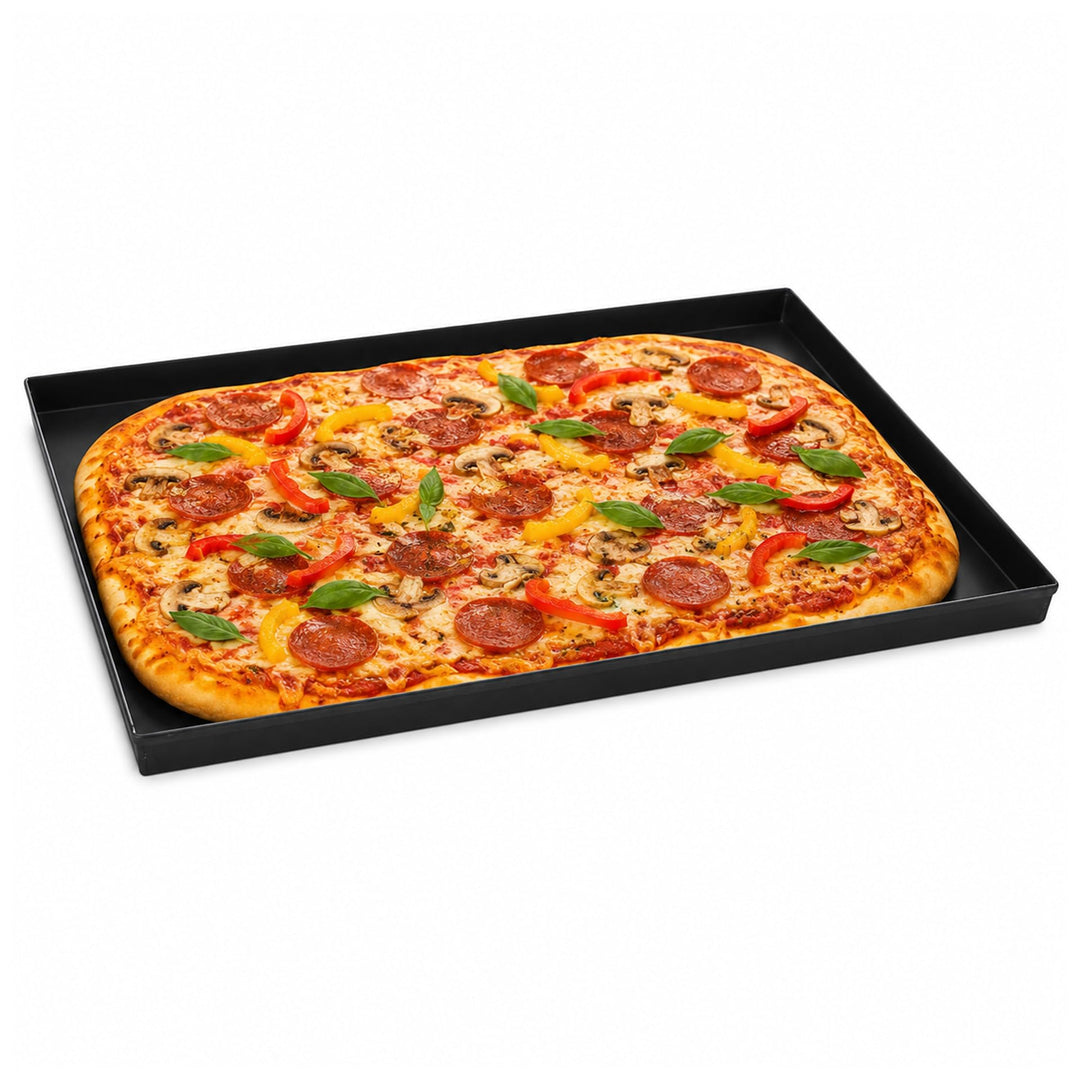 FMprofessional Pizzablech 60x40 cm, eckige from ideal für Pizza, Backblech ist hitzebeständig bis 40