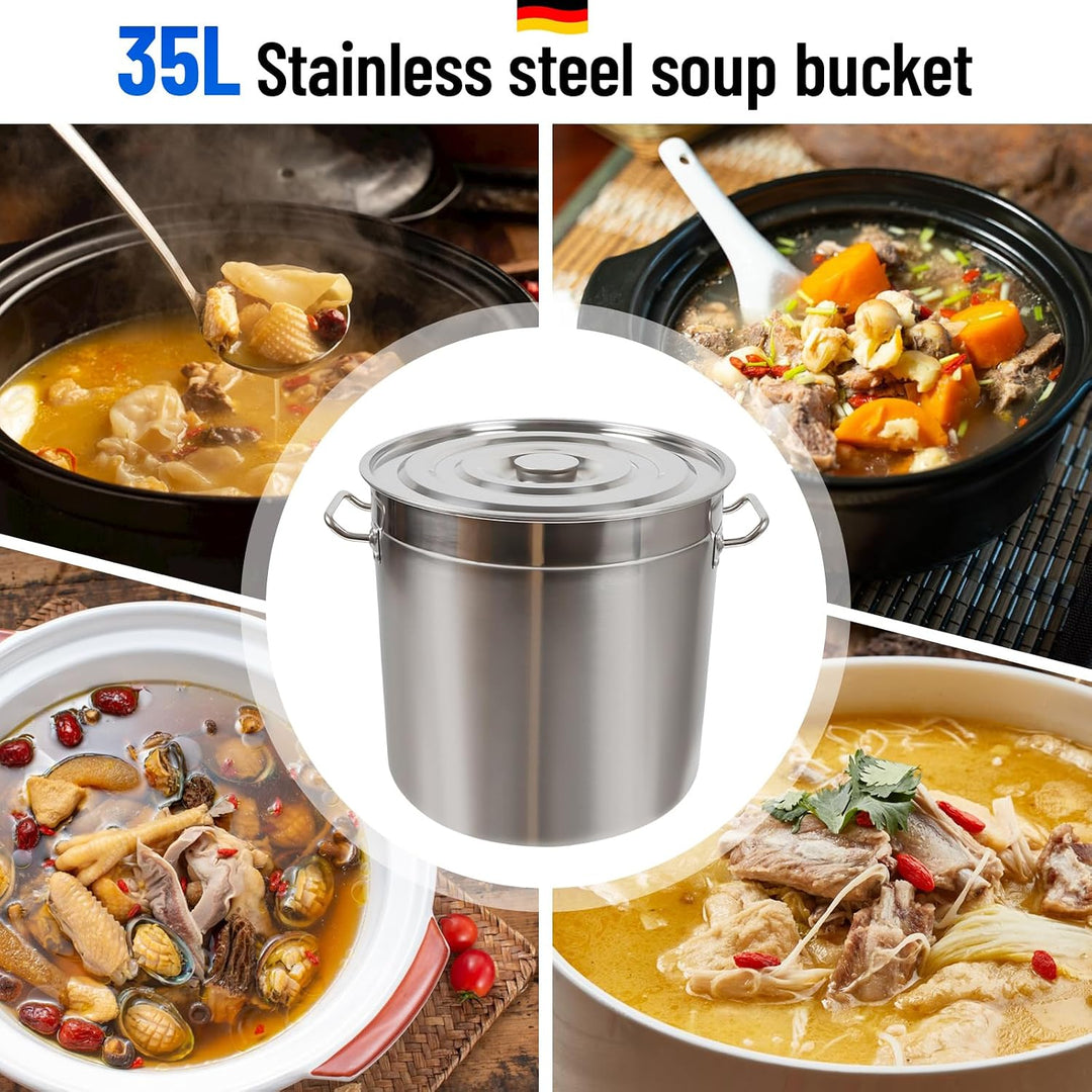 Edelstahl Kochtopf 35cm Induktion Topf Suppentopf 35 L Deckel Universaltopf Suppentopf Topf mit Deck