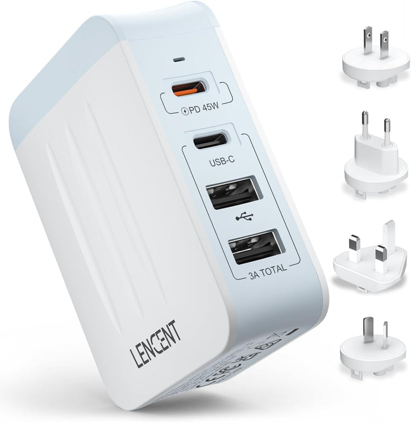 LENCENT Universeller Reiseadapter, 45W Mehrfach USB Ladegerät, Internationaler Adapter mit 2 PD Typ-