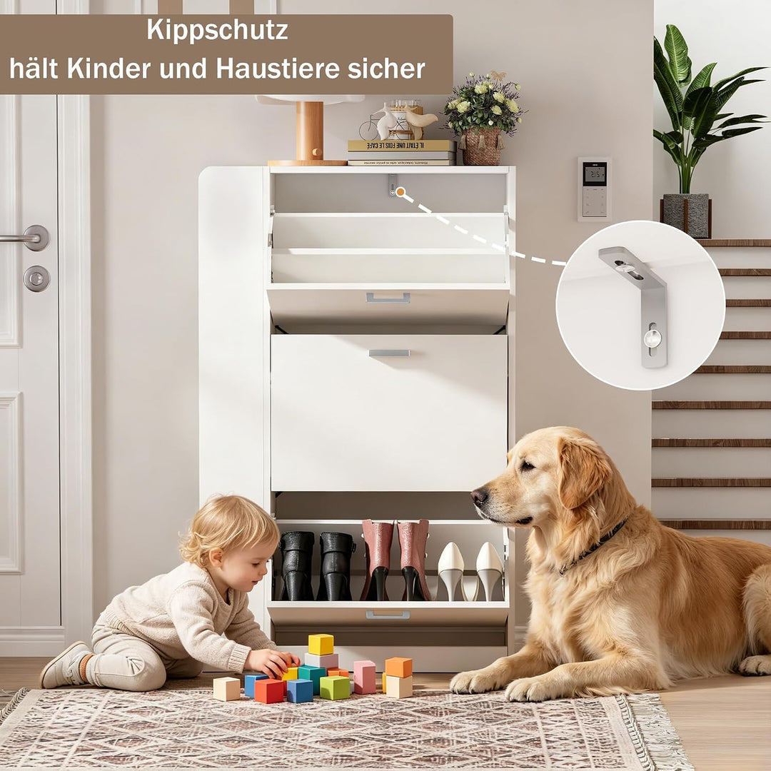 Schuhschrank mit 3 Klappen Schmal Schuhschrank mit 3 Flip-Schuhregal und 3 Ablagefächer platzsparend