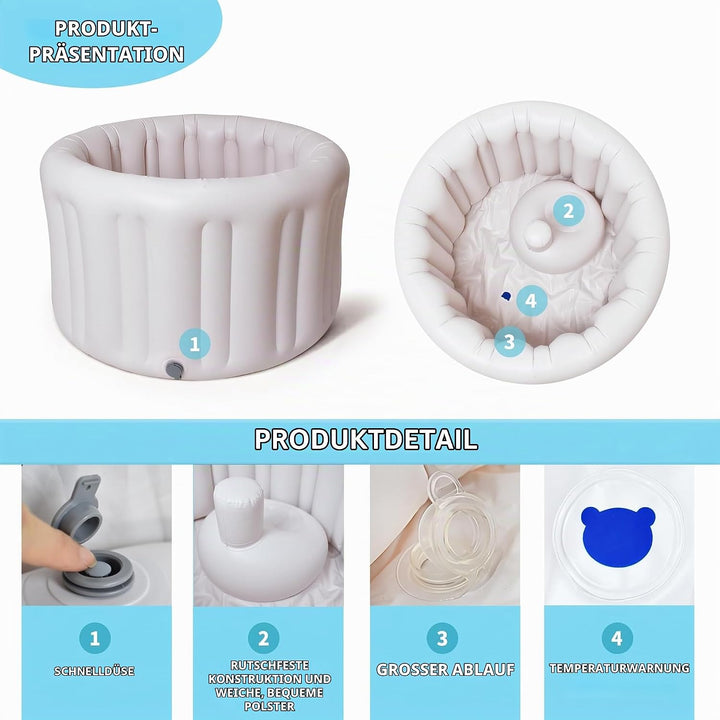 Aufblasbare Babybadewanne XL - Tragbare Kleinkindwanne für Dusche, reisefreundlich, leicht zu entlee
