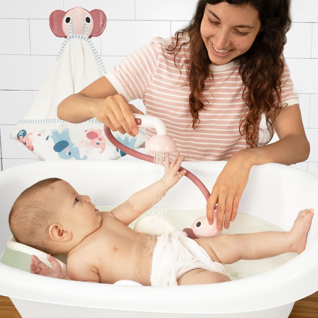 Yookidoo Duschkopf für Baby-Badewanne, Elefanten-Wasserpumpe mit Stammauslauf und Spüler, kontrollie