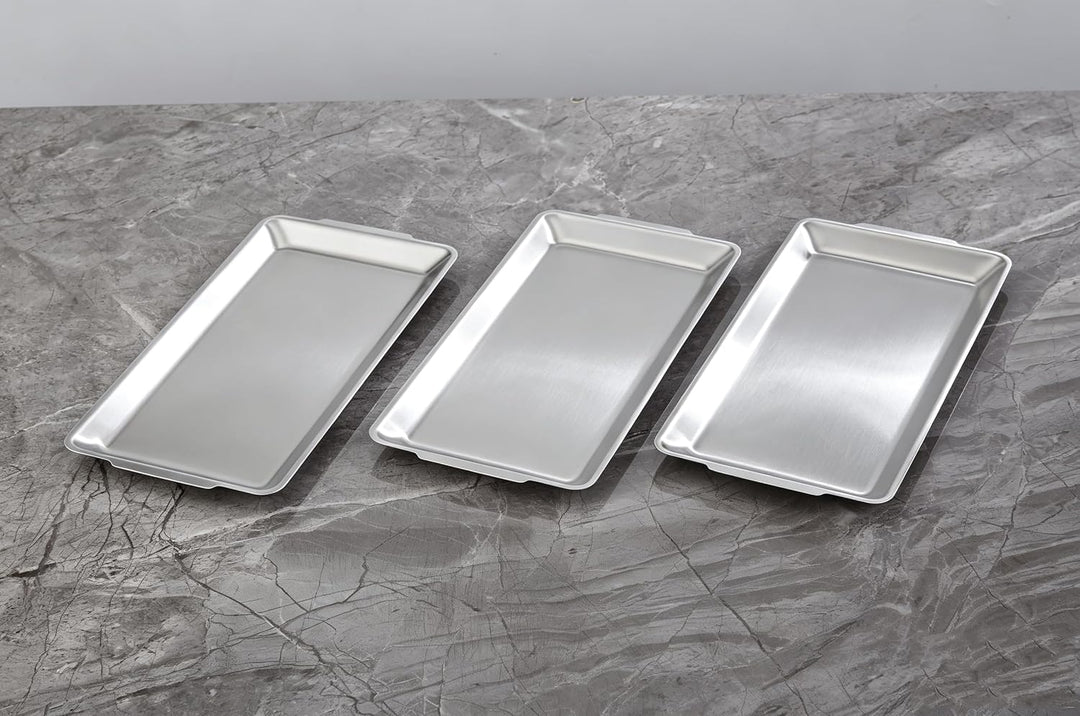 SANQIAHOME 3er Set Edelstahl Backbleche, 32 x 16 cm Rechteckige Bleche, Serviertabletts,Lebensmittel