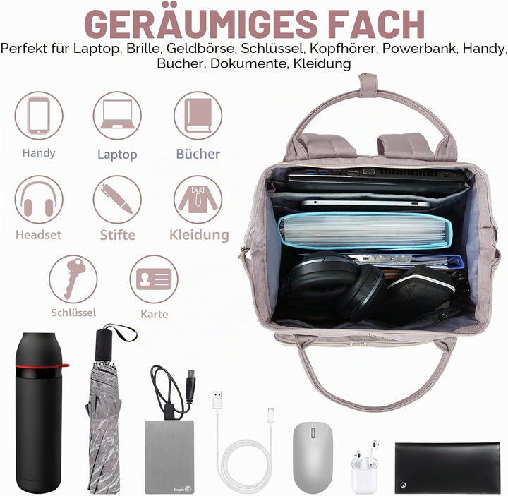 VANKEAN 17 Zoll Laptop Rucksack für damen Computer Arbeitstasche, grosse Kapazität wasserdichter Ruc